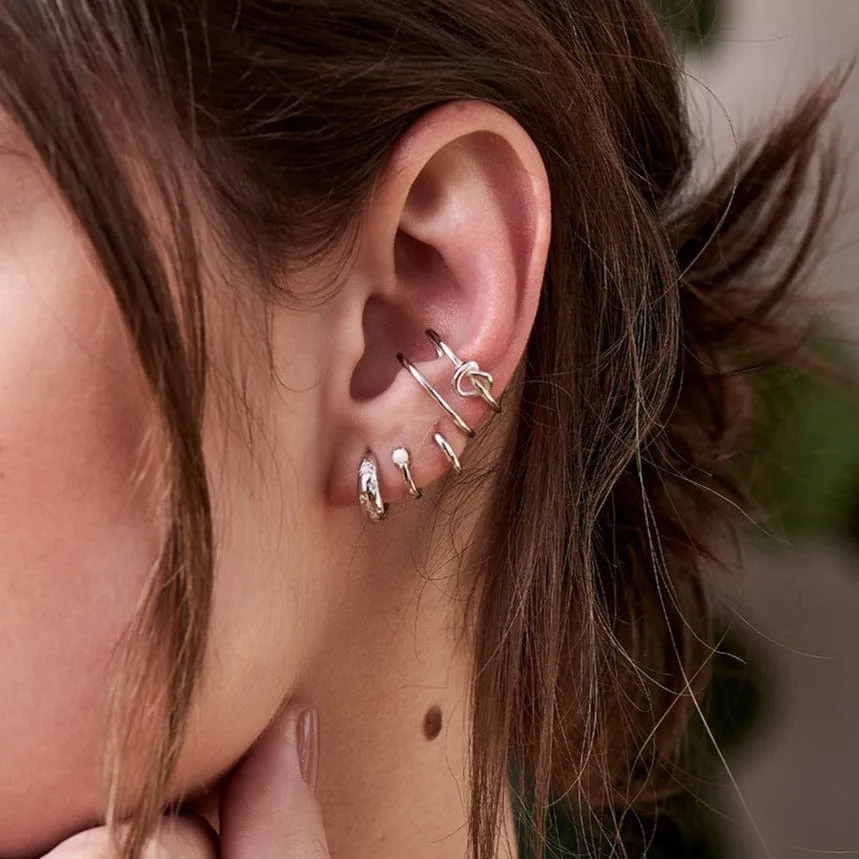 Silver Starry Kyoto Opal Huggie Hoop Earrings