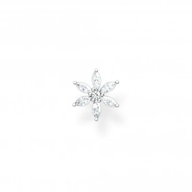 Silver Zirconia White Flower Single Ear Stud H2196-051-14