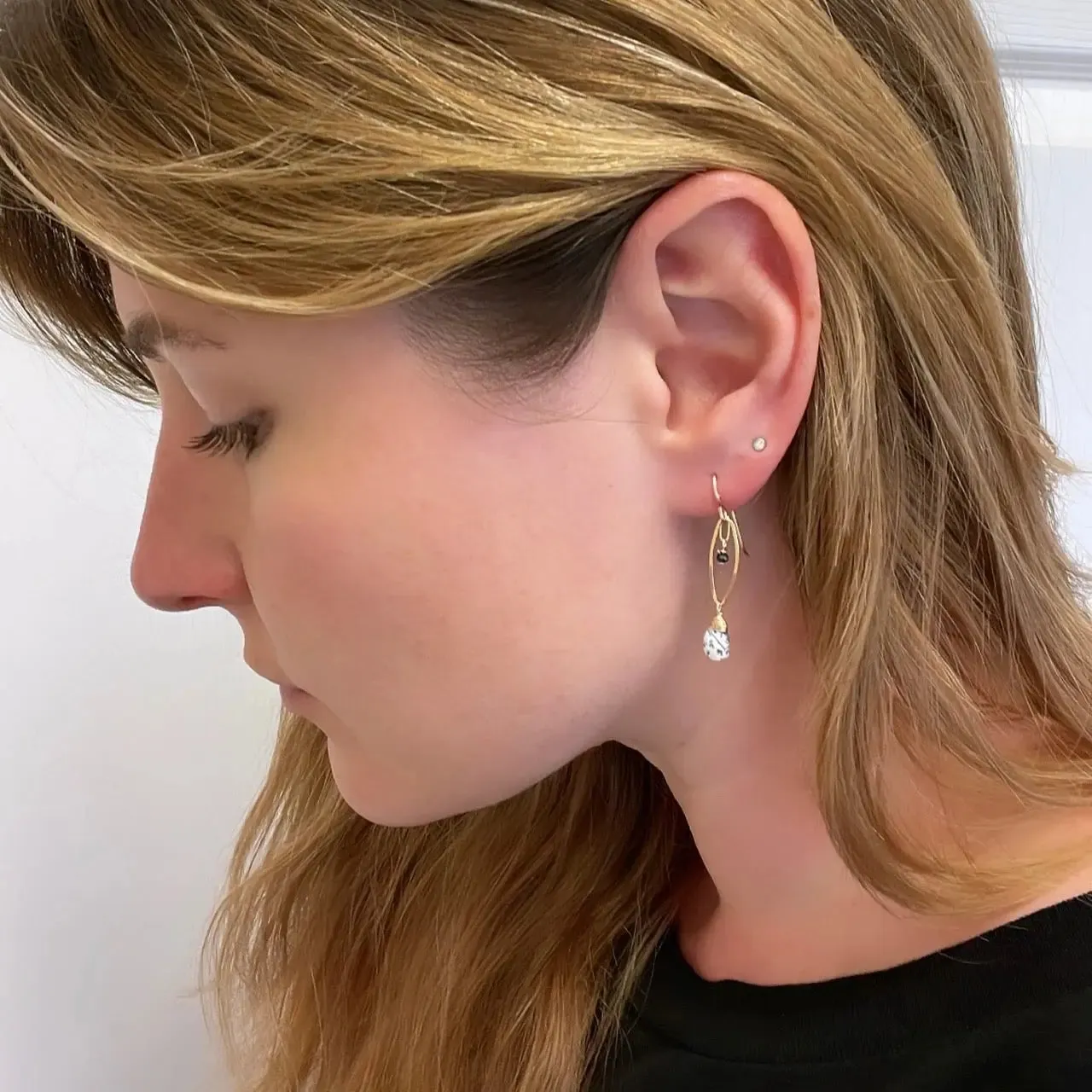 Small Marquis Link Earrings with Tiny Dendrite Opal Teardrop
