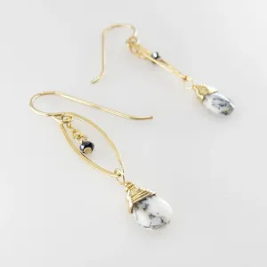 Small Marquis Link Earrings with Tiny Dendrite Opal Teardrop
