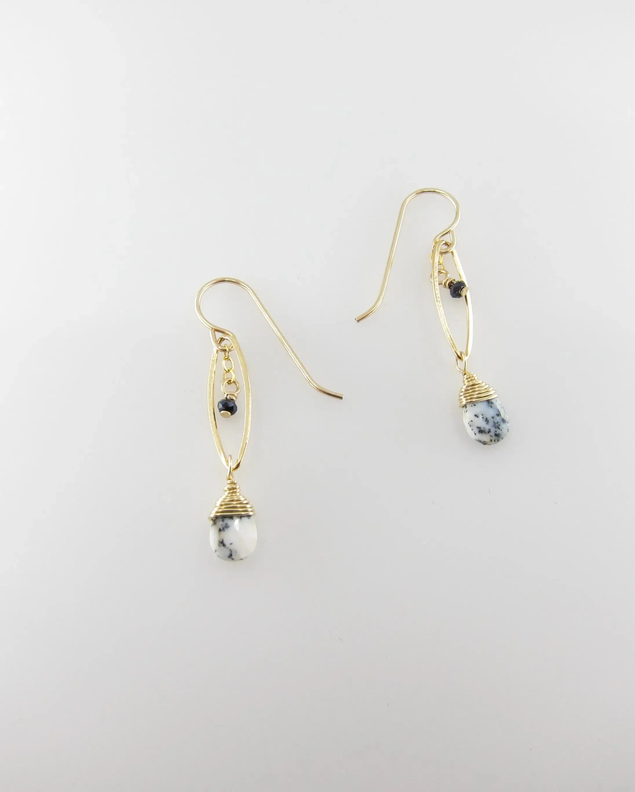 Small Marquis Link Earrings with Tiny Dendrite Opal Teardrop