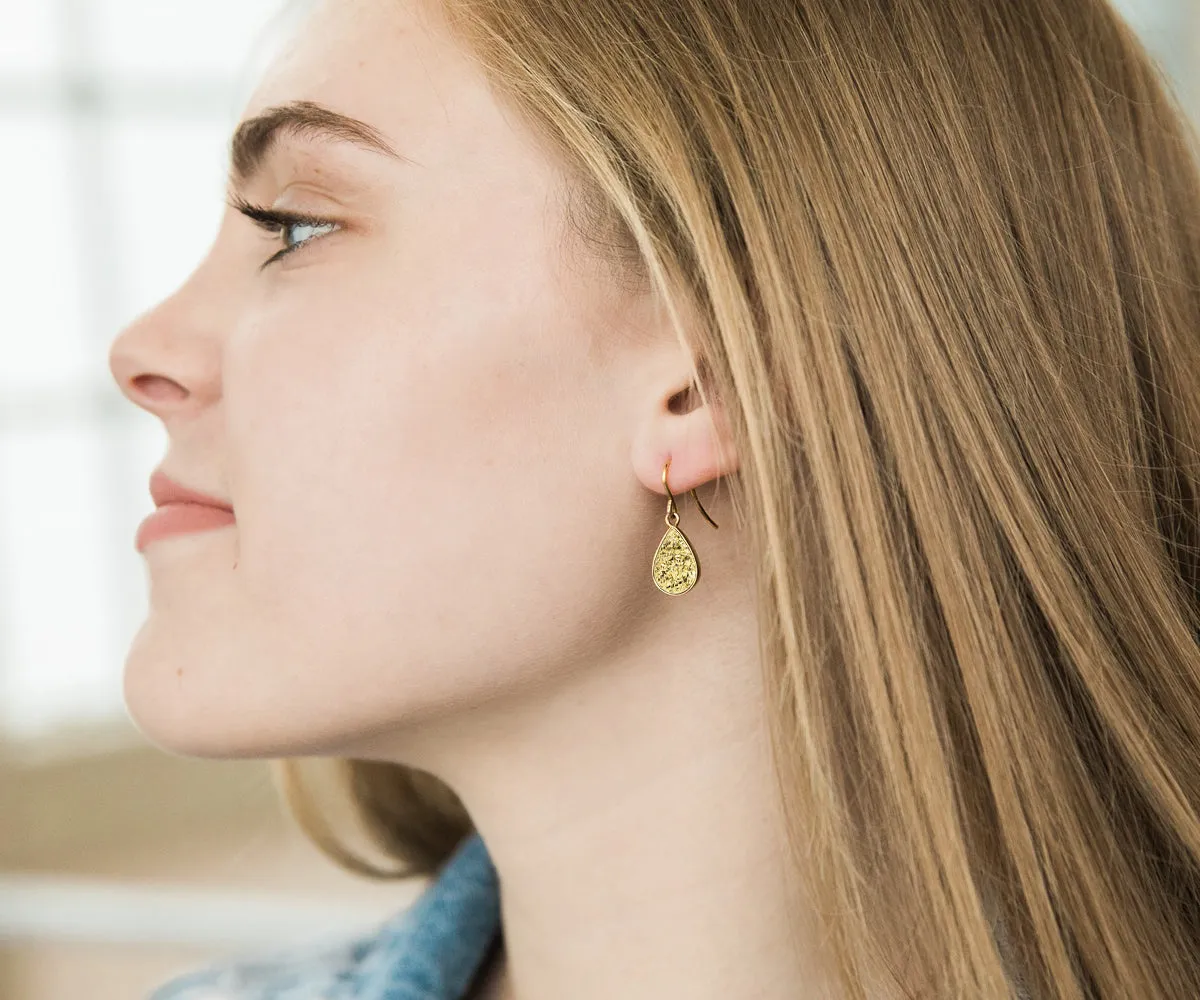 Small Teardrop 18K Gold Druzy Earrings
