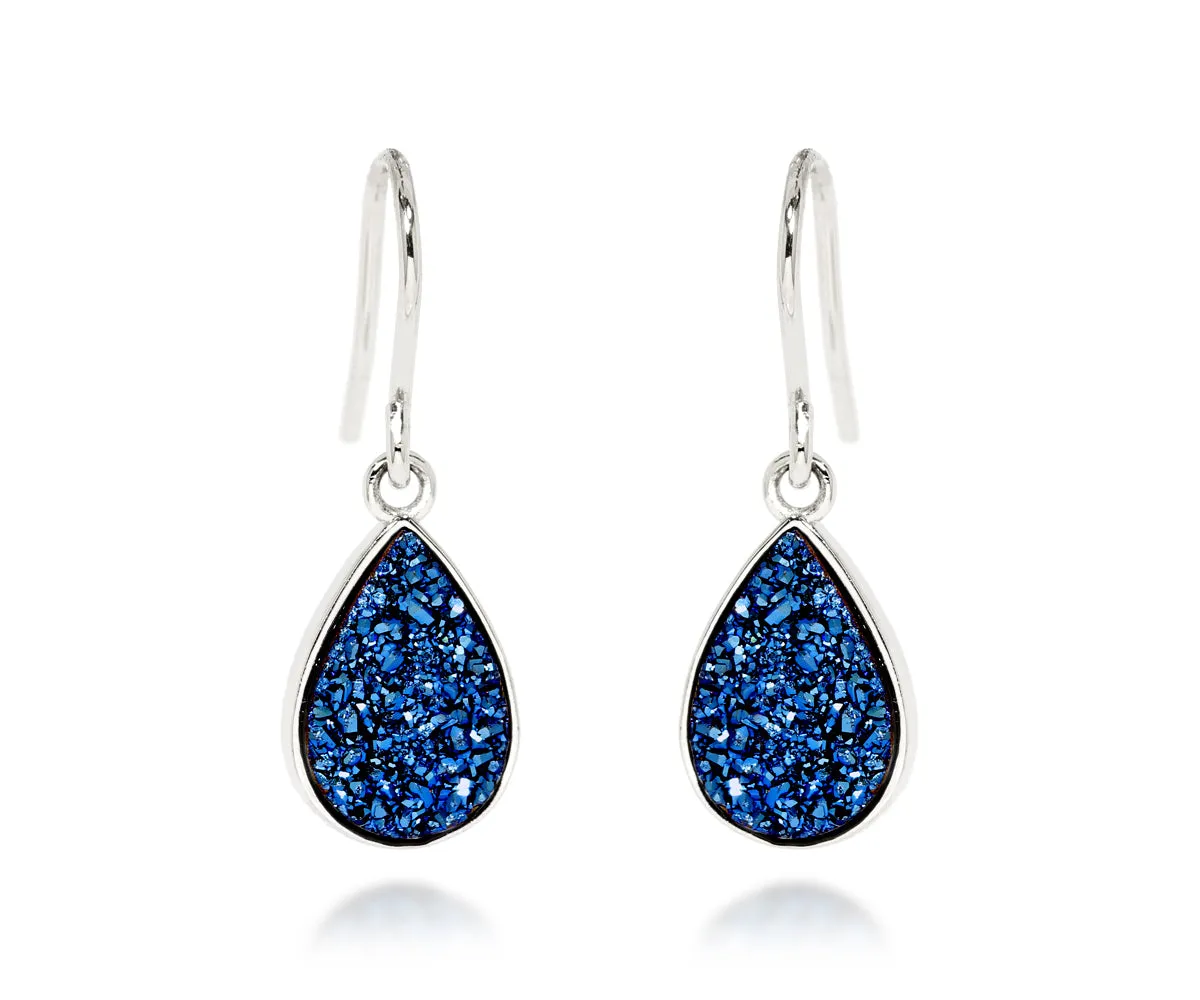 Small Teardrop Blue Druzy Earrings