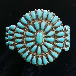 SOLD Zuni Turquoise Cluster Cuff Bracelet, Sterling Silver Signed ZB
