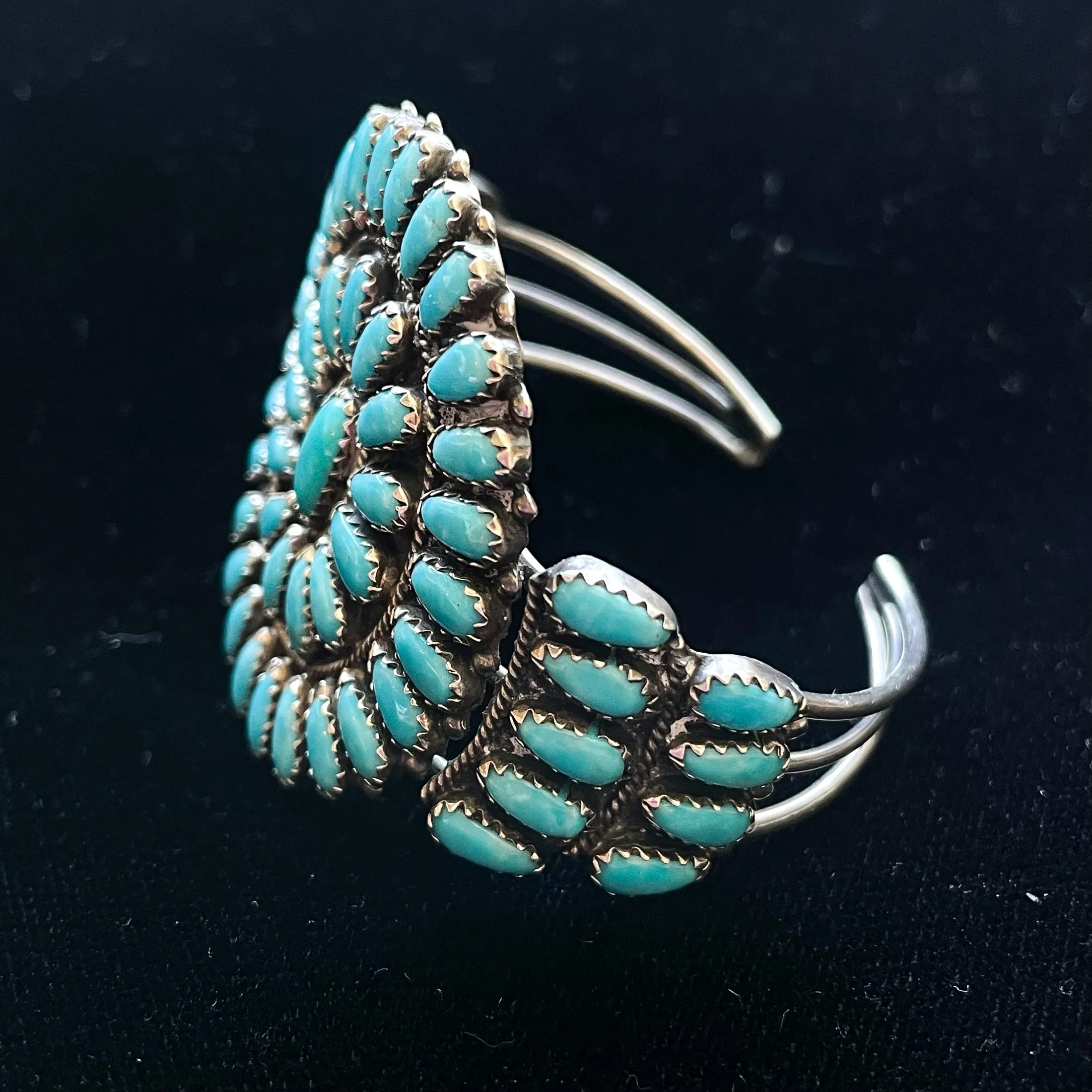 SOLD Zuni Turquoise Cluster Cuff Bracelet, Sterling Silver Signed ZB