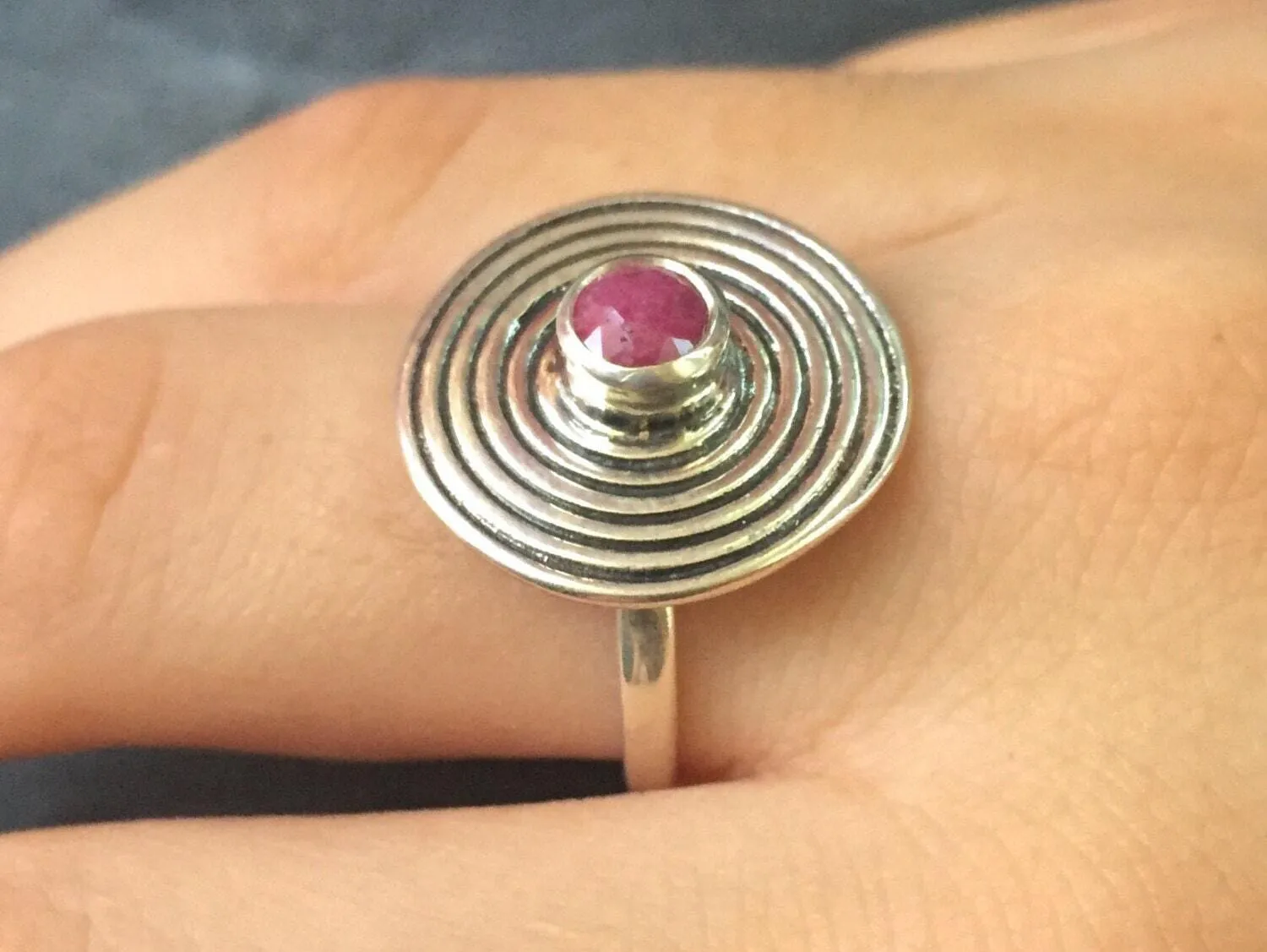 Spiral Ruby Ring - Real Ruby Ring - Large Round Ruby Ring