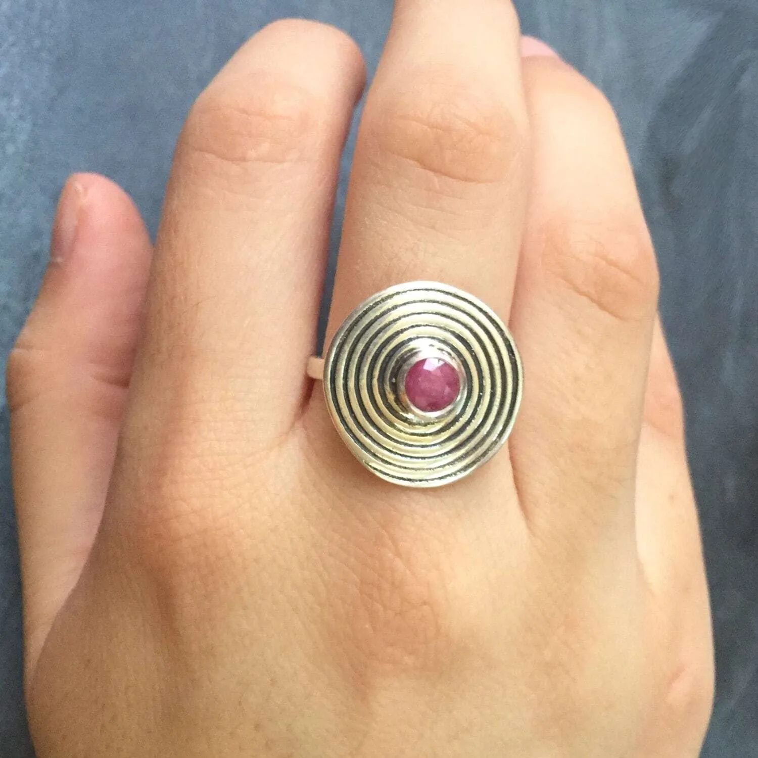 Spiral Ruby Ring - Real Ruby Ring - Large Round Ruby Ring