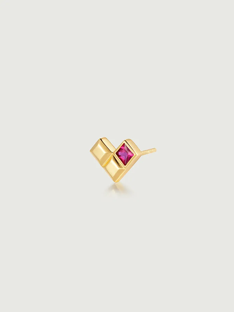 Sqaure Ruby Heart Stud Earrings