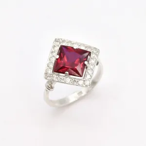 Square Ruby Ring - Red Vintage Ring - Classy Cocktail Ring