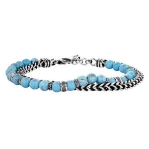 Stainless Steel Square Fox Tail Chain and Turquoise Bead Bracelet