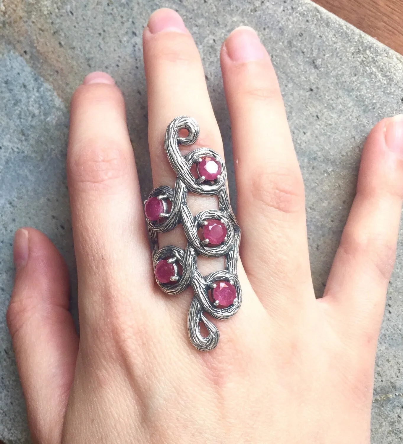 Statement Ruby Ring - Genuine Red Ruby Ring - Long Branch Ring