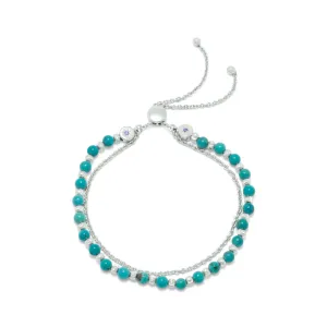 Sterling Silver Double Strand Reconstituted Turquoise Bolo Bracelet