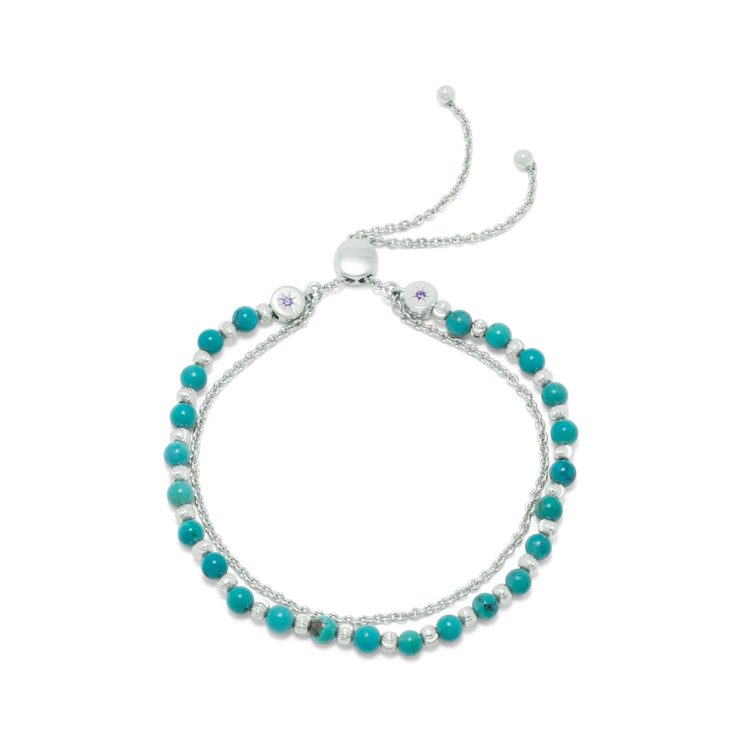 Sterling Silver Double Strand Reconstituted Turquoise Bolo Bracelet