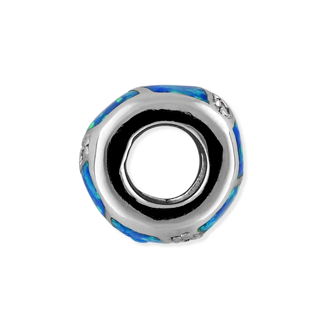 Sterling Silver Synthetic Opal Bead Barrel Charm/Pendant