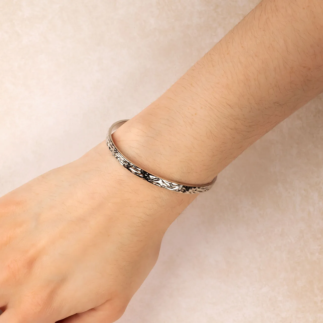 Sterling Silver Textured Waves Elements Bangle
