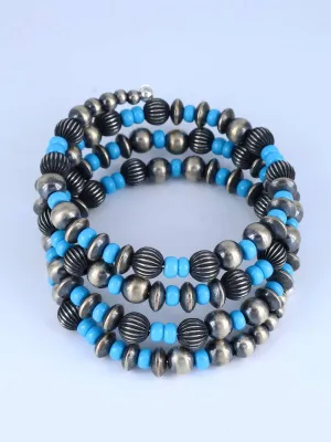 Sterling Silver Turquoise Bead Wrap Bracelet