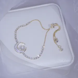 Elegant Madison Moon Bracelet with Adjustable Silver Chain and Sparkling Gemstones