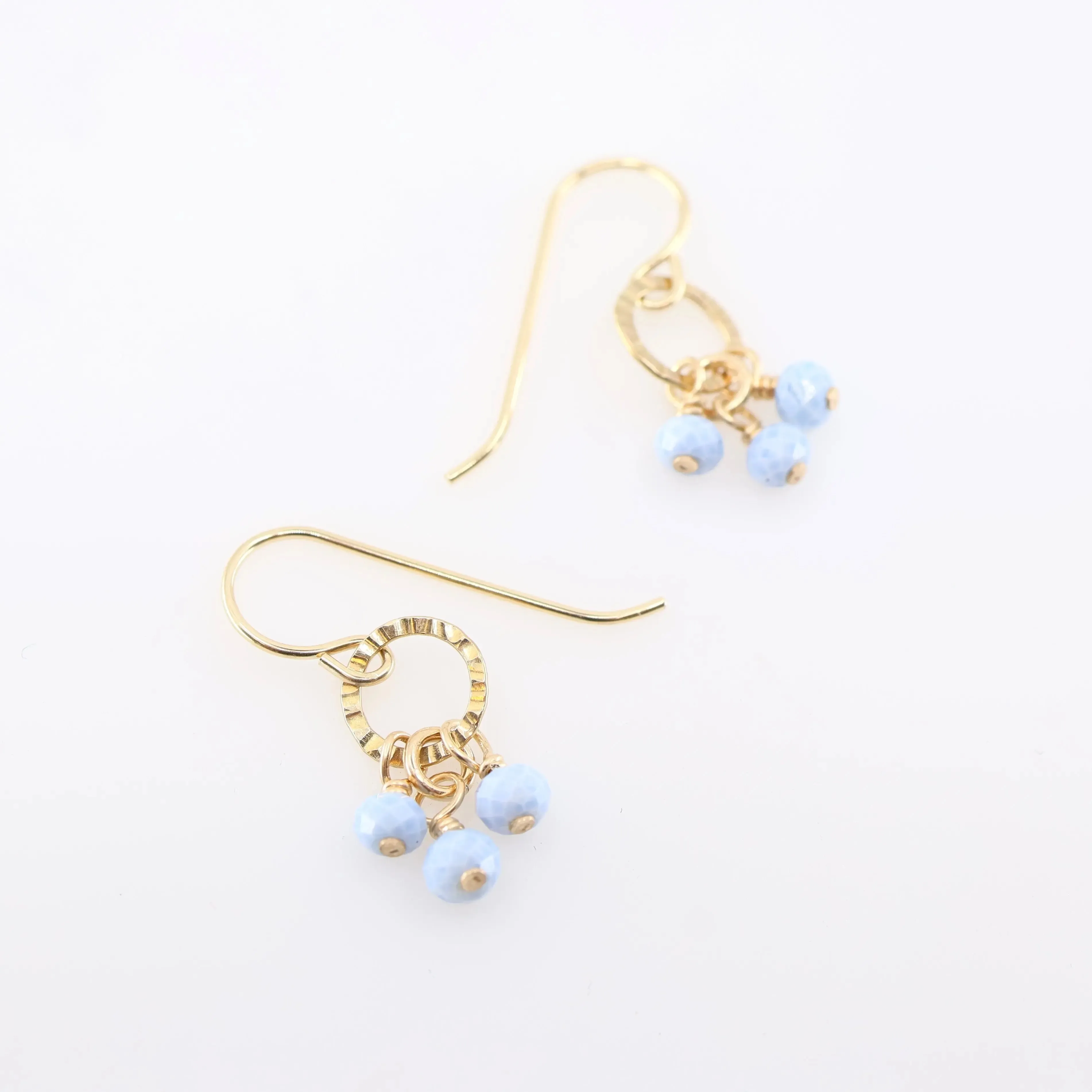 Tiny Hammer Textured Circle Earrings with Blue Opal