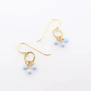 Tiny Hammer Textured Circle Earrings with Blue Opal