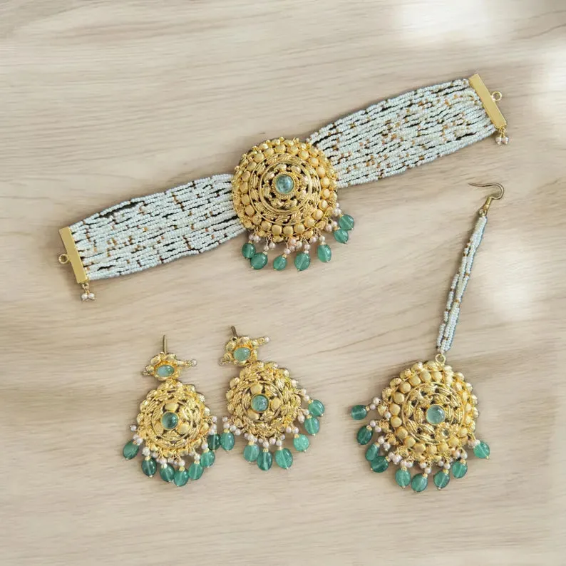 Traditional choker set in gold plated silver ( READY TO SHIP )