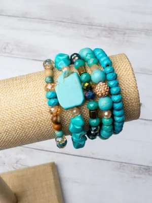 TURQUOISE LOVING COWGIRL TURQUOISE MIXED BEADED BRACELET SET