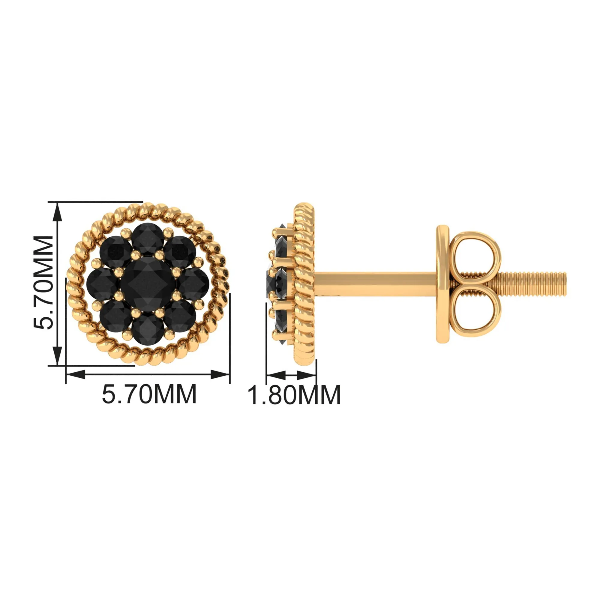 Twisted Rope Stud Earrings with Floral Black Spinel