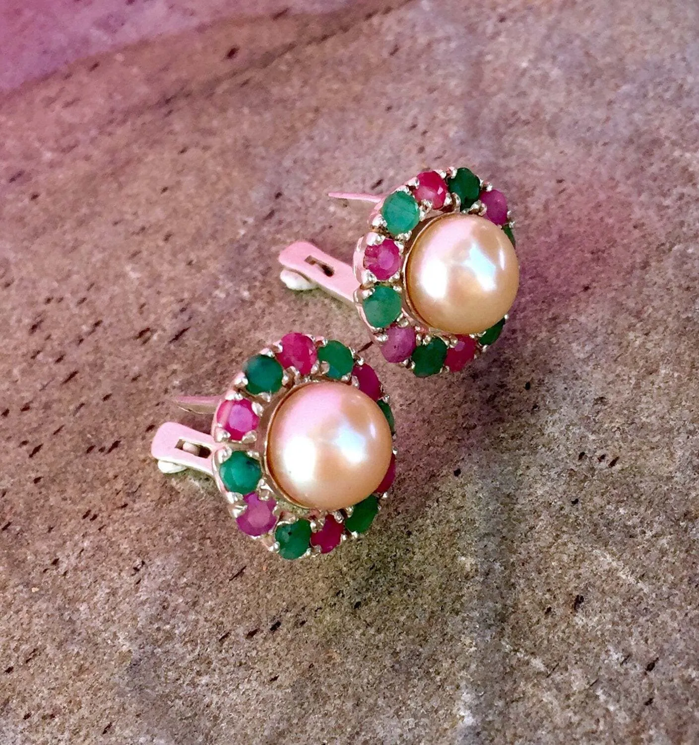 Victorian Pearl Earrings - Pearl Flower Studs - Beige Pearl Earrings