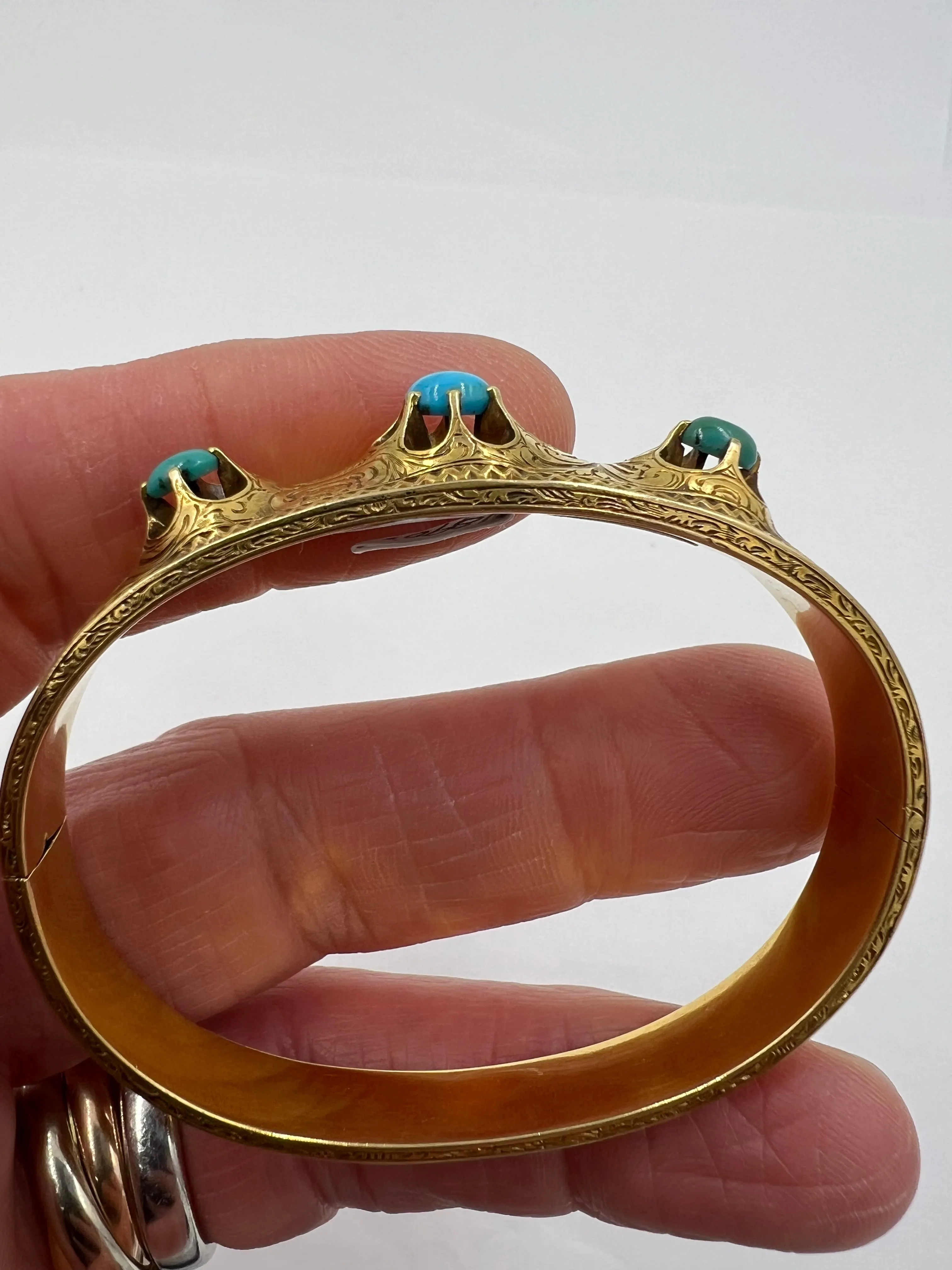 Victorian Turquoise Yellow Gold Bangle Bracelet