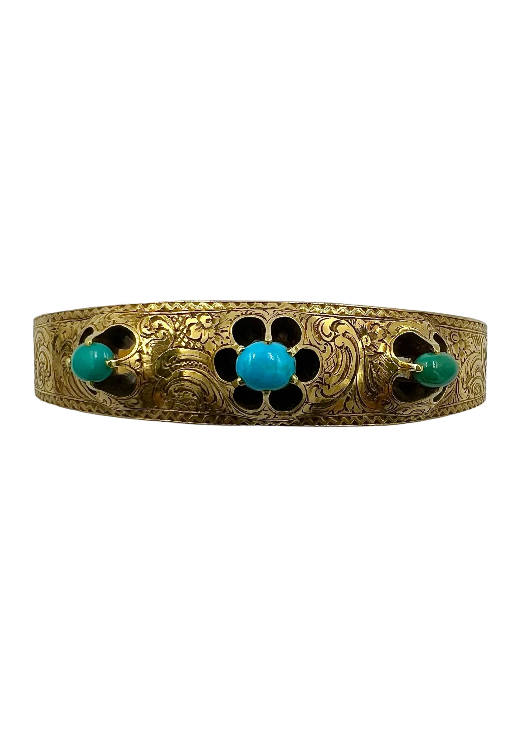 Victorian Turquoise Yellow Gold Bangle Bracelet