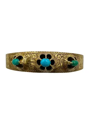 Victorian Turquoise Yellow Gold Bangle Bracelet