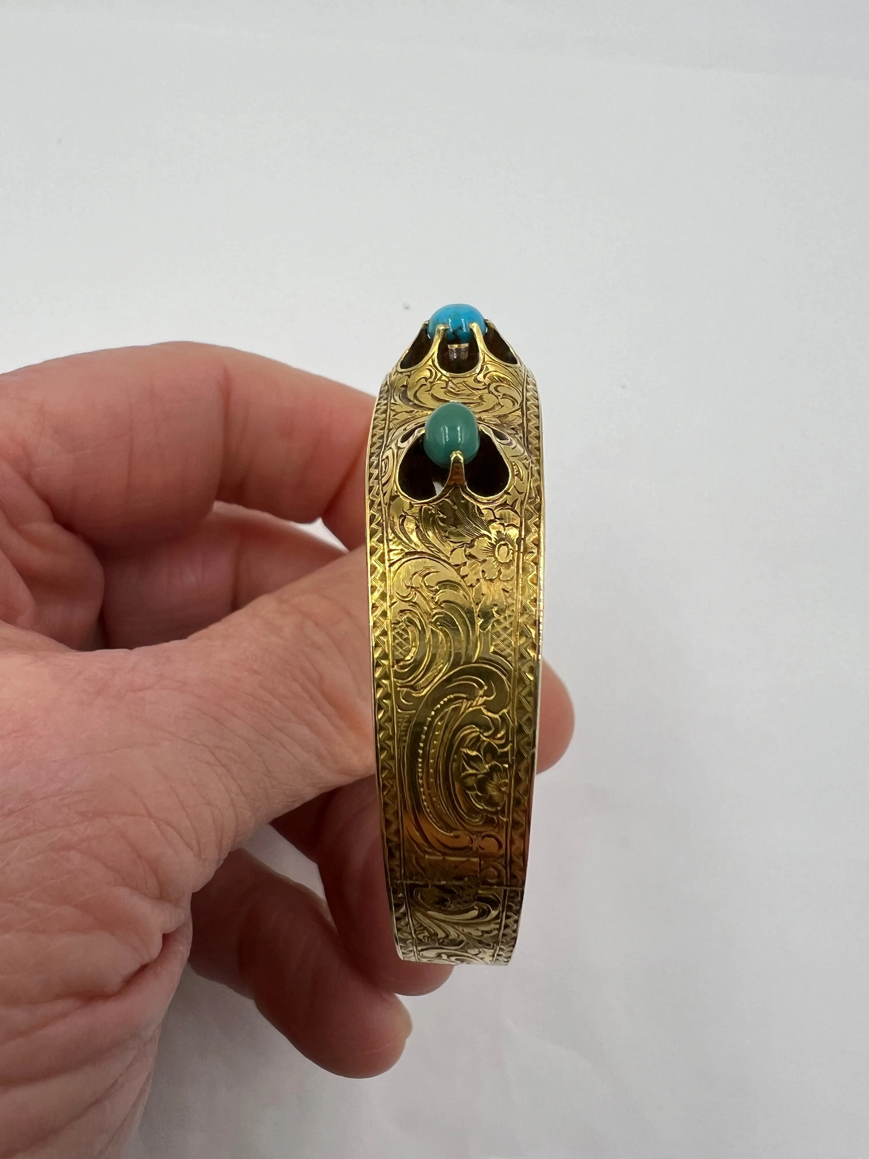 Victorian Turquoise Yellow Gold Bangle Bracelet