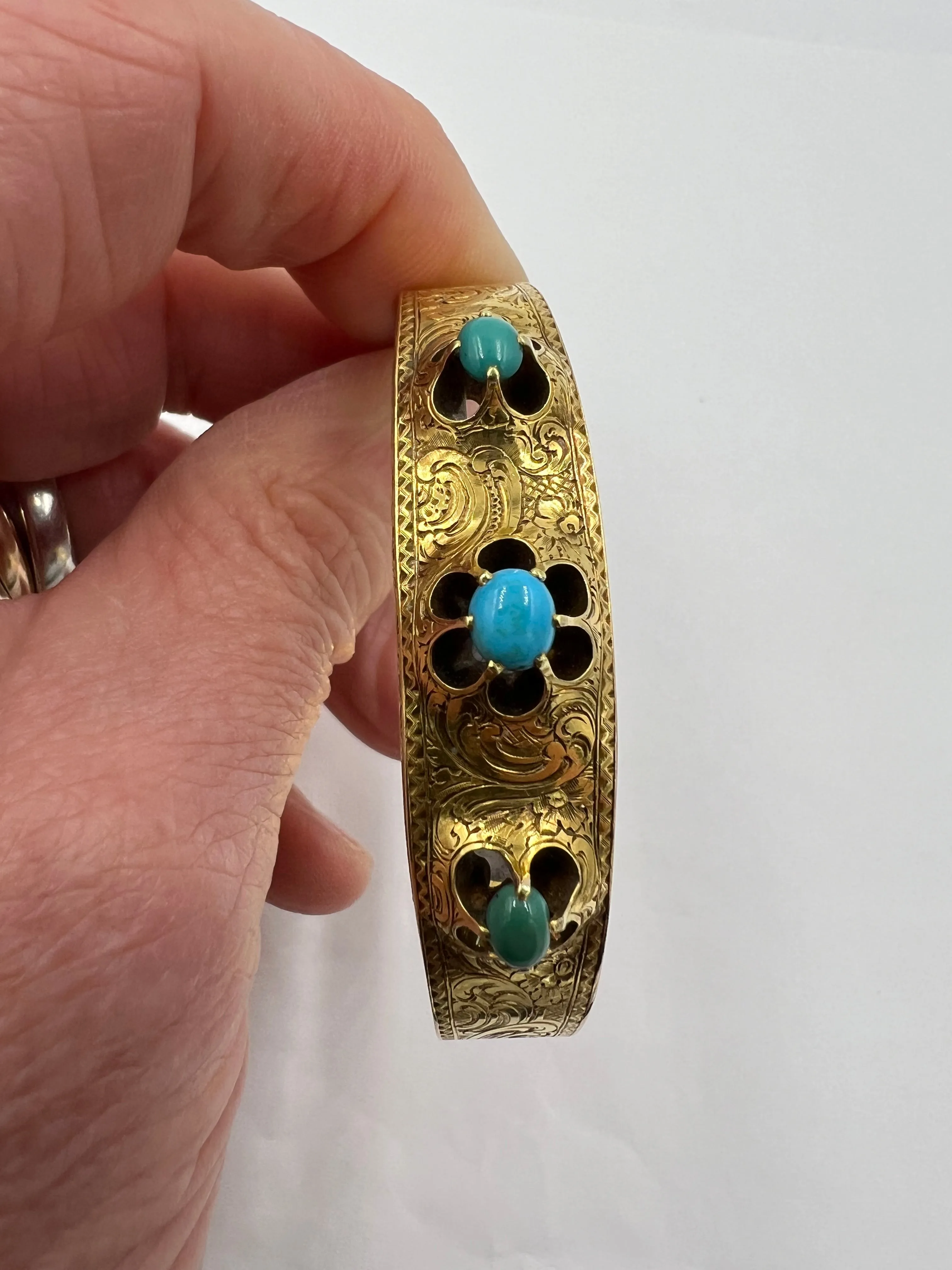 Victorian Turquoise Yellow Gold Bangle Bracelet