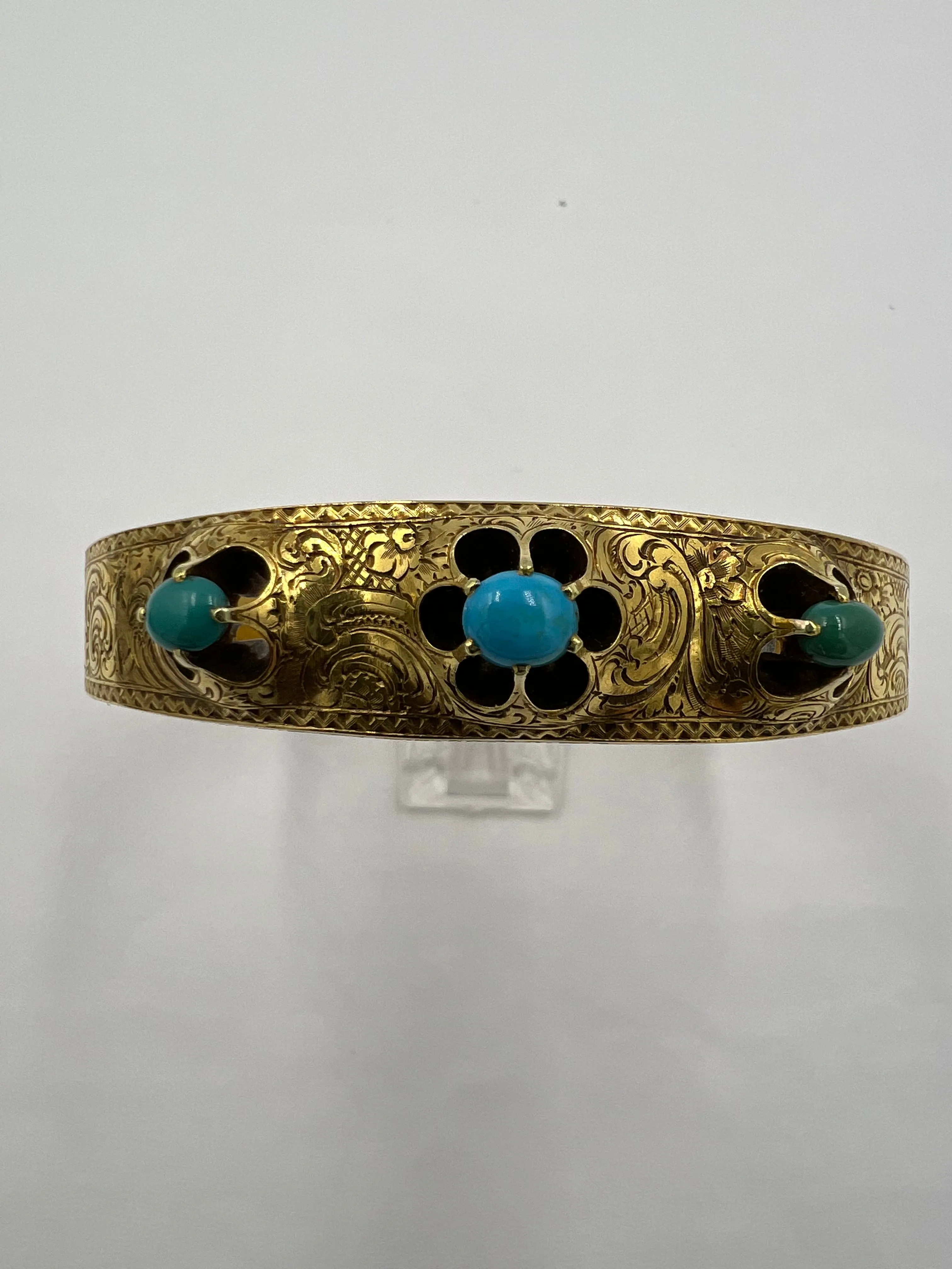 Victorian Turquoise Yellow Gold Bangle Bracelet