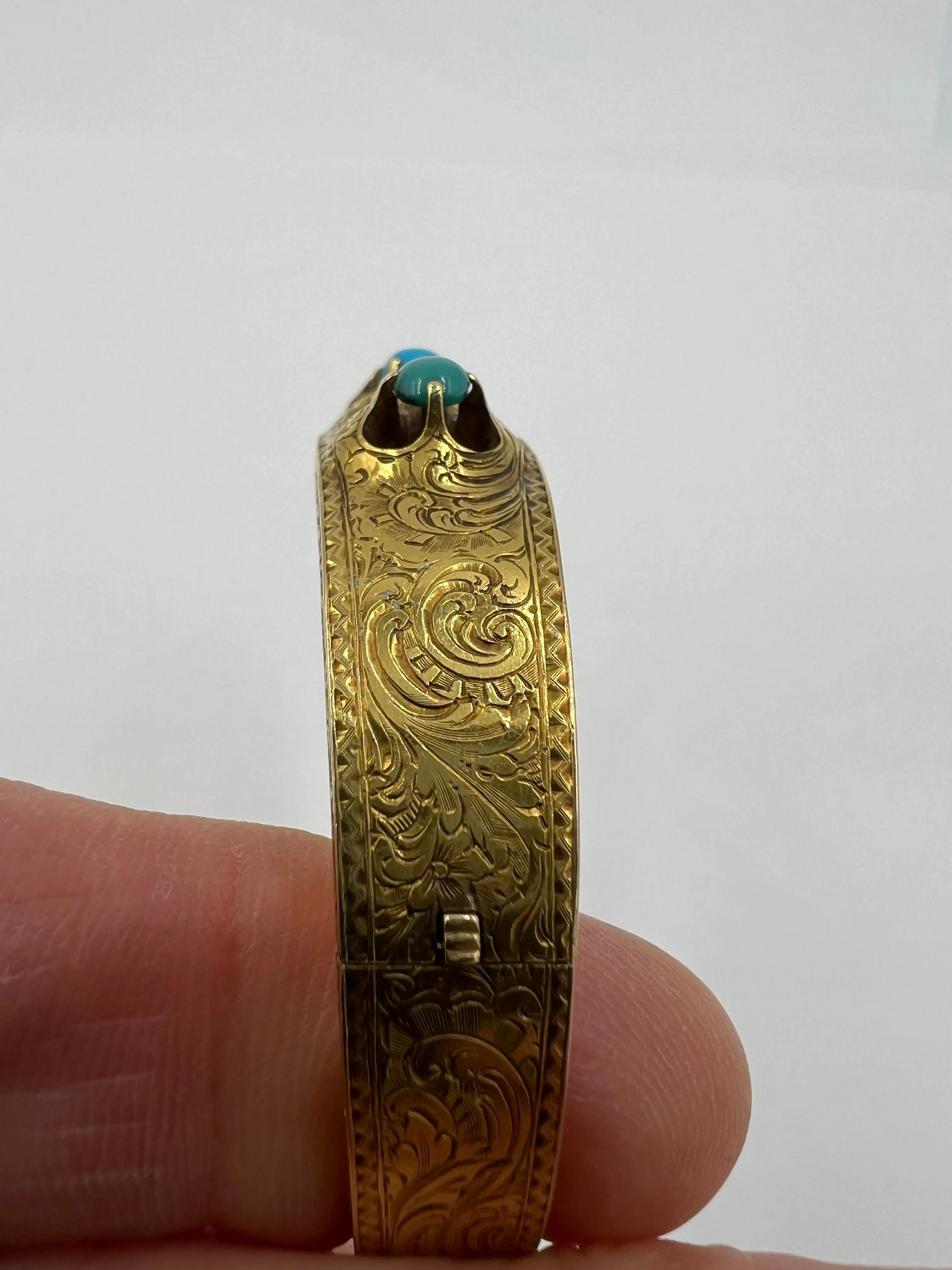 Victorian Turquoise Yellow Gold Bangle Bracelet