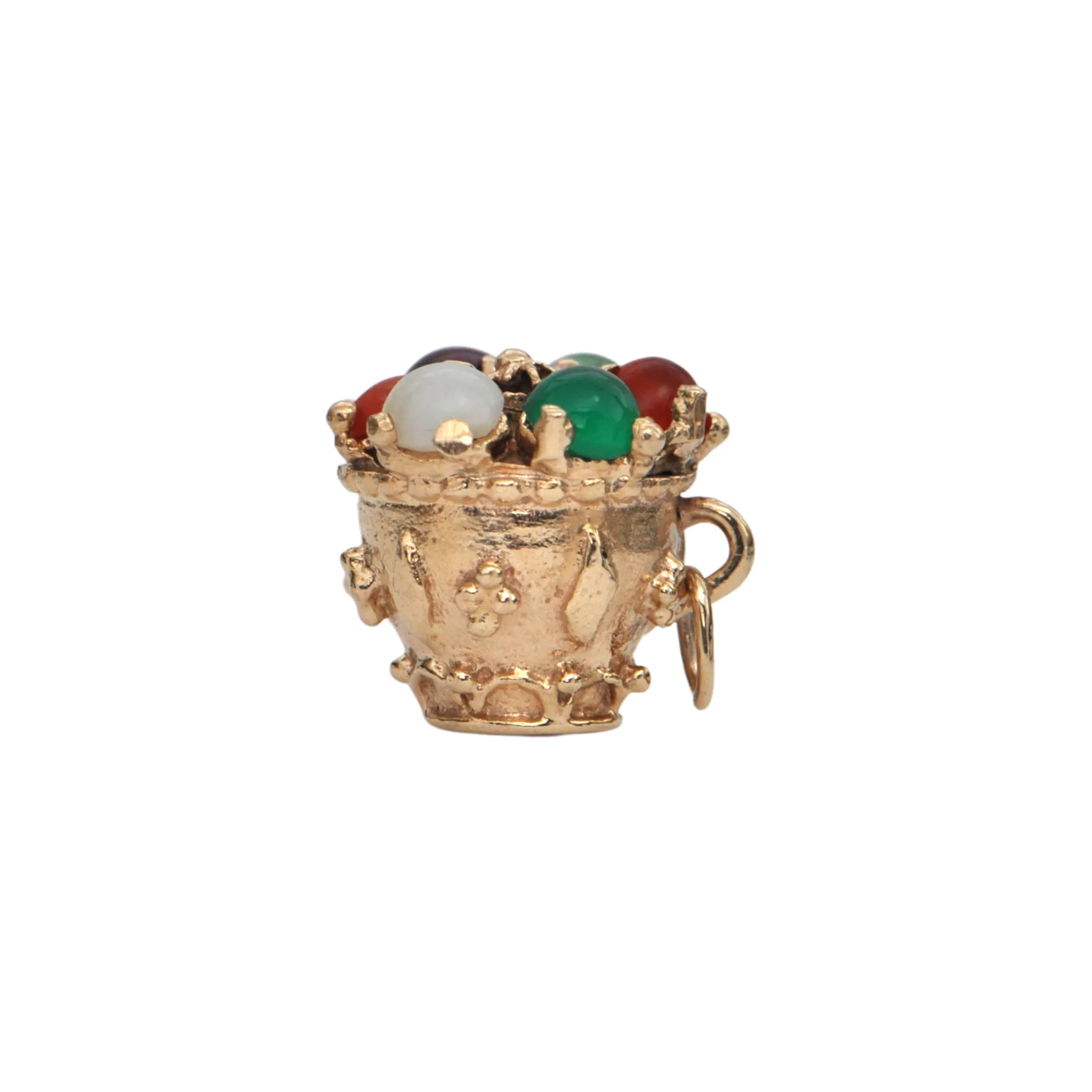 Vintage 14K Gold Tea Cup Multi-Gem Charm