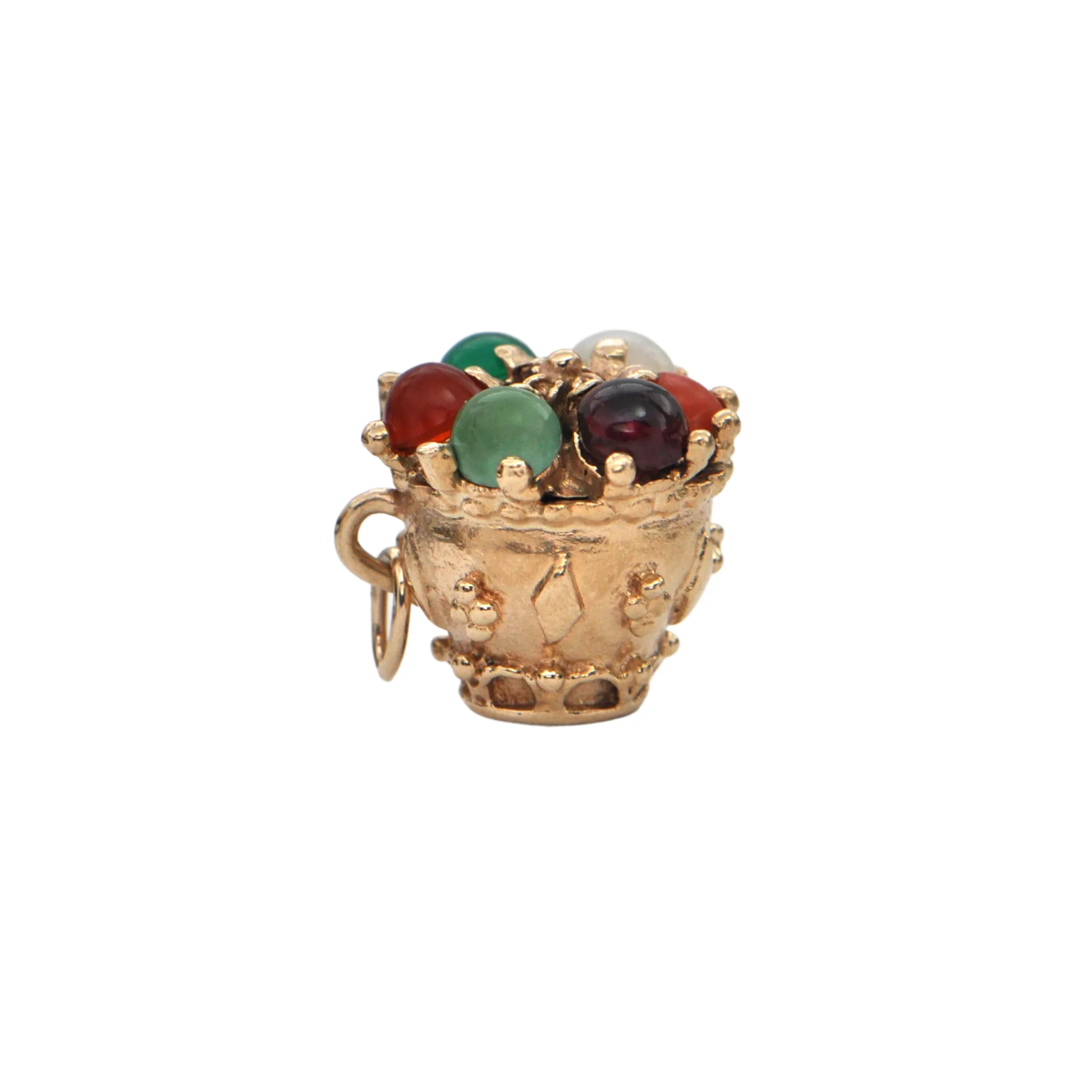Vintage 14K Gold Tea Cup Multi-Gem Charm