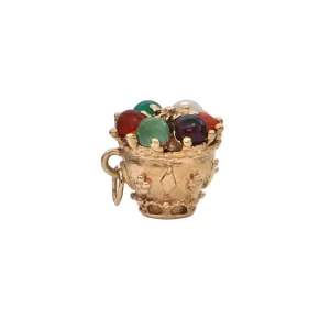 Vintage 14K Gold Tea Cup Multi-Gem Charm
