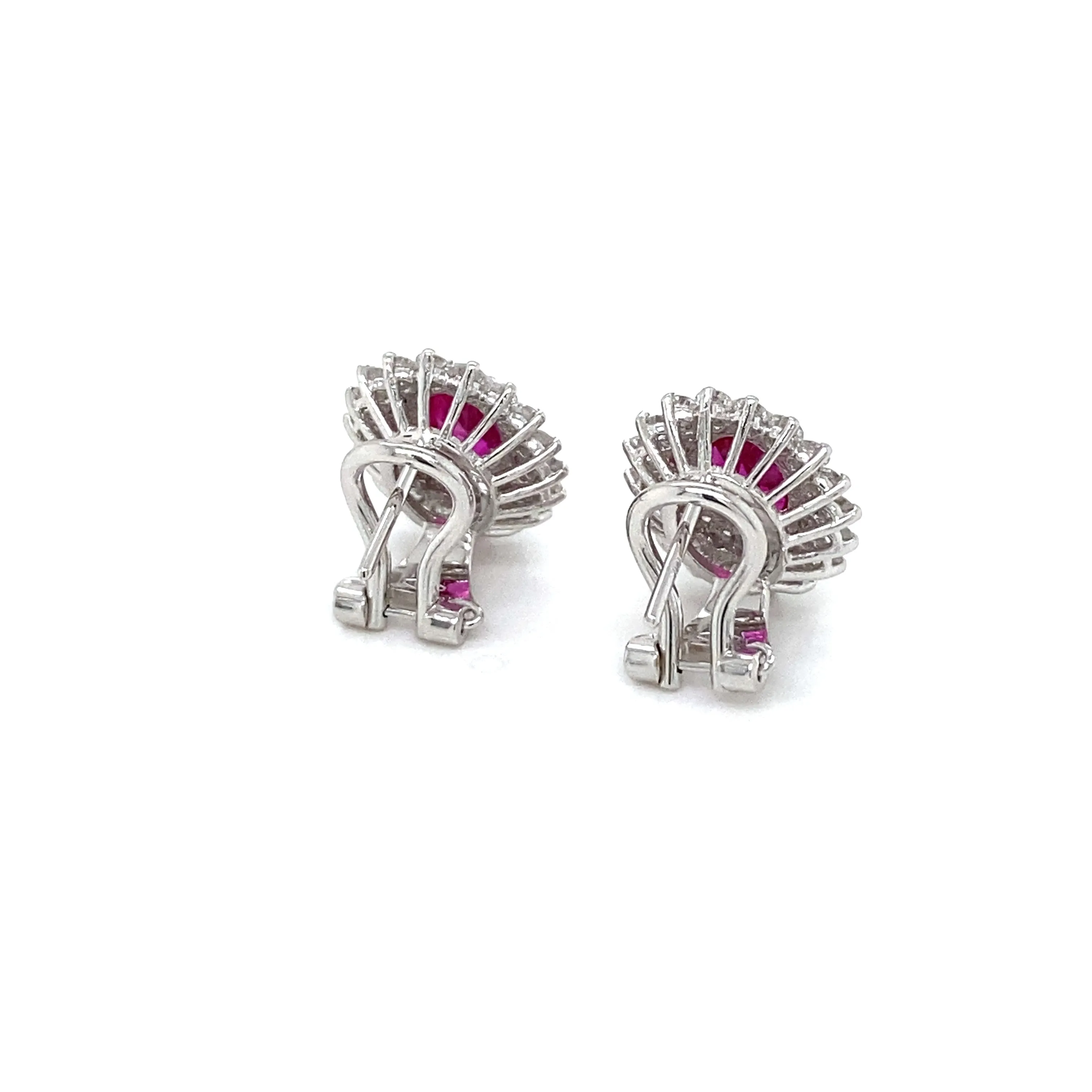 Vintage 2 Carat Ruby Diamond Gold Cluster Stud Earrings