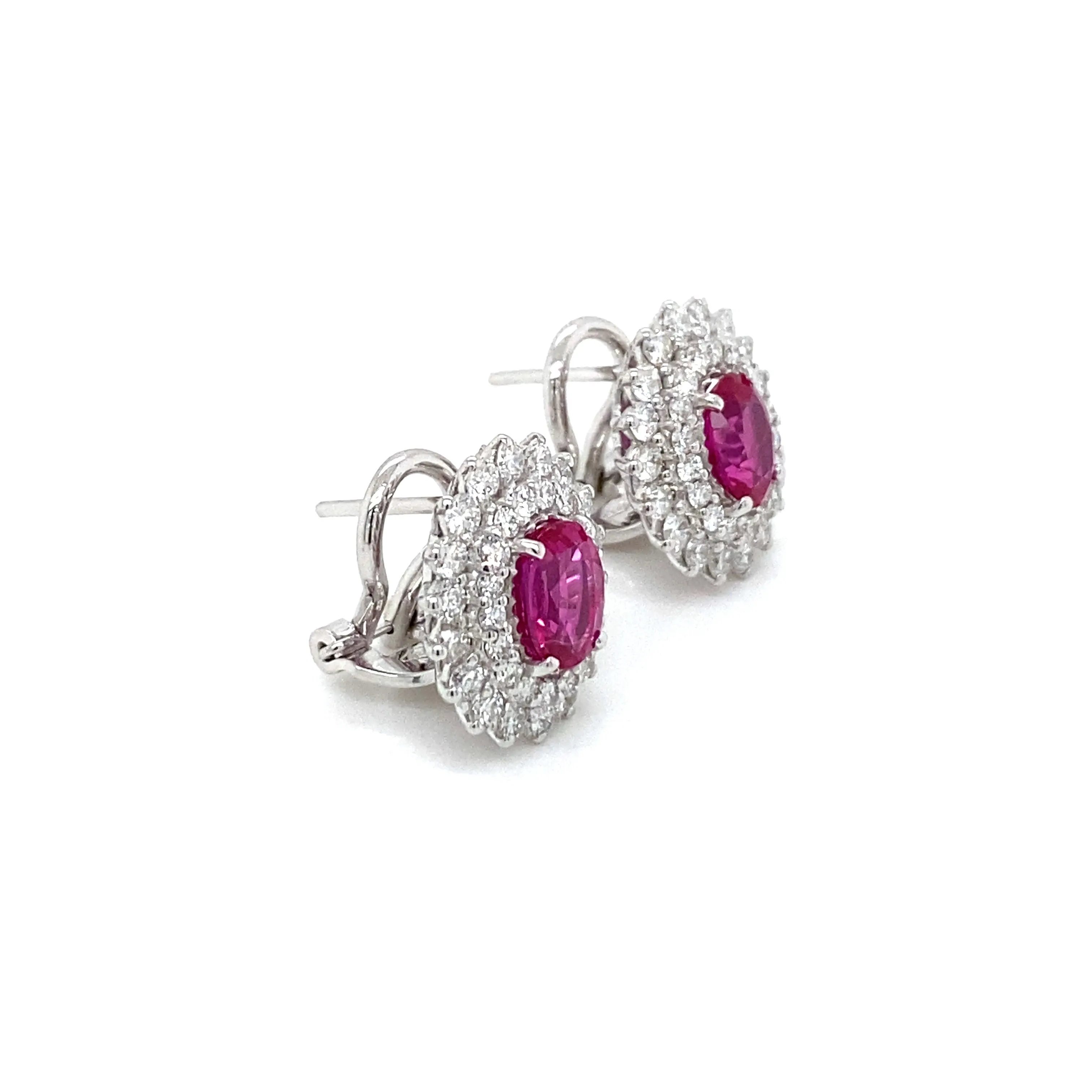 Vintage 2 Carat Ruby Diamond Gold Cluster Stud Earrings