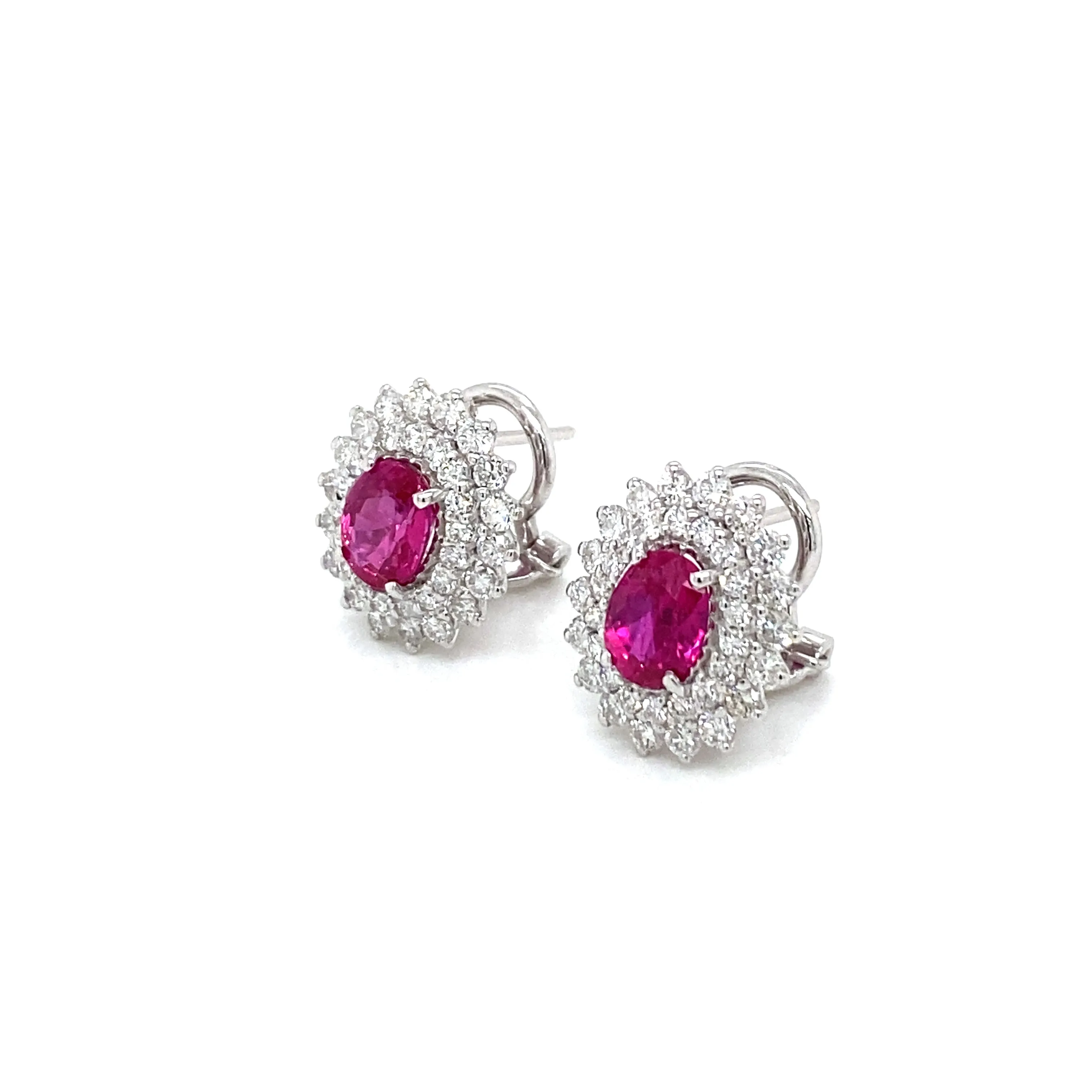 Vintage 2 Carat Ruby Diamond Gold Cluster Stud Earrings