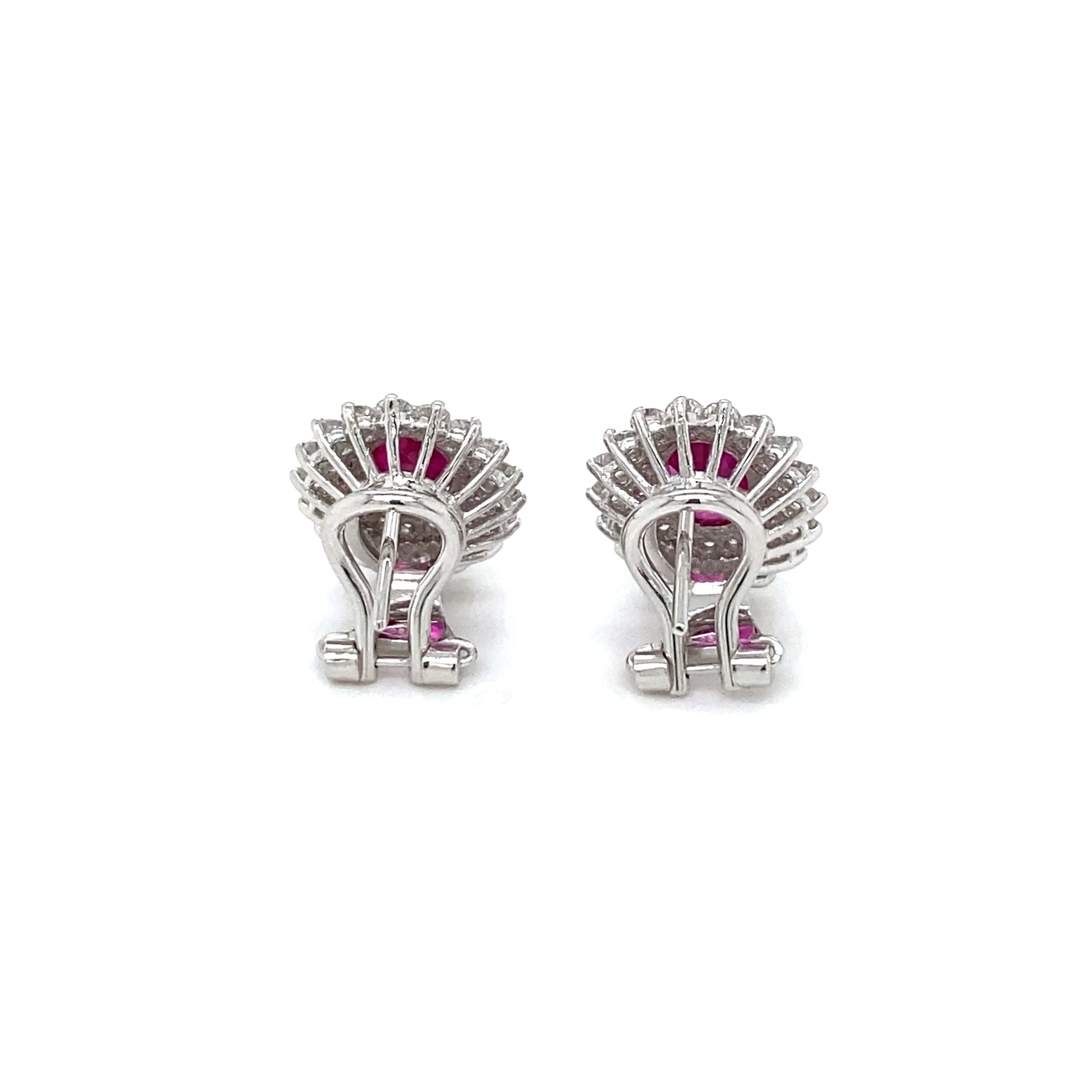 Vintage 2 Carat Ruby Diamond Gold Cluster Stud Earrings
