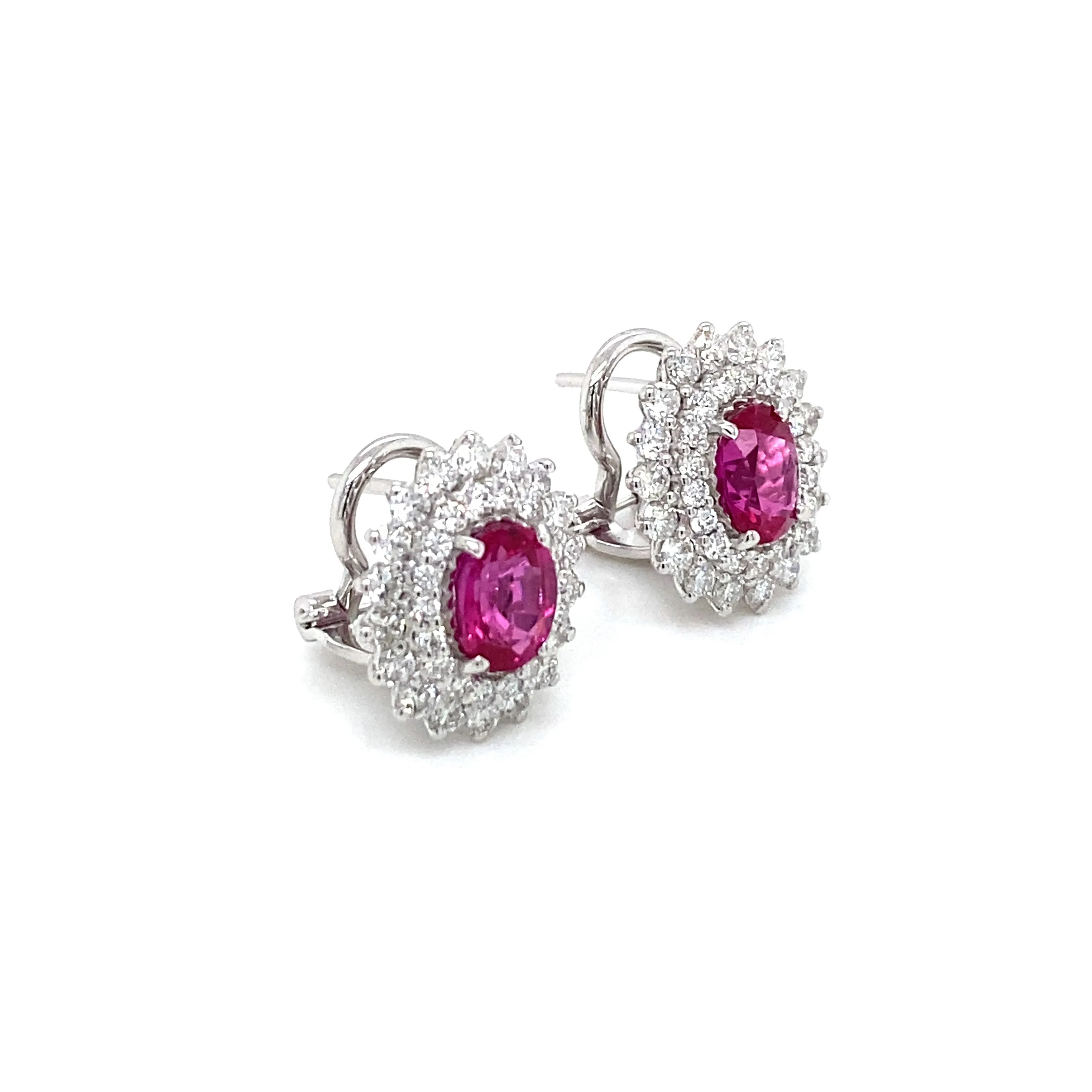 Vintage 2 Carat Ruby Diamond Gold Cluster Stud Earrings
