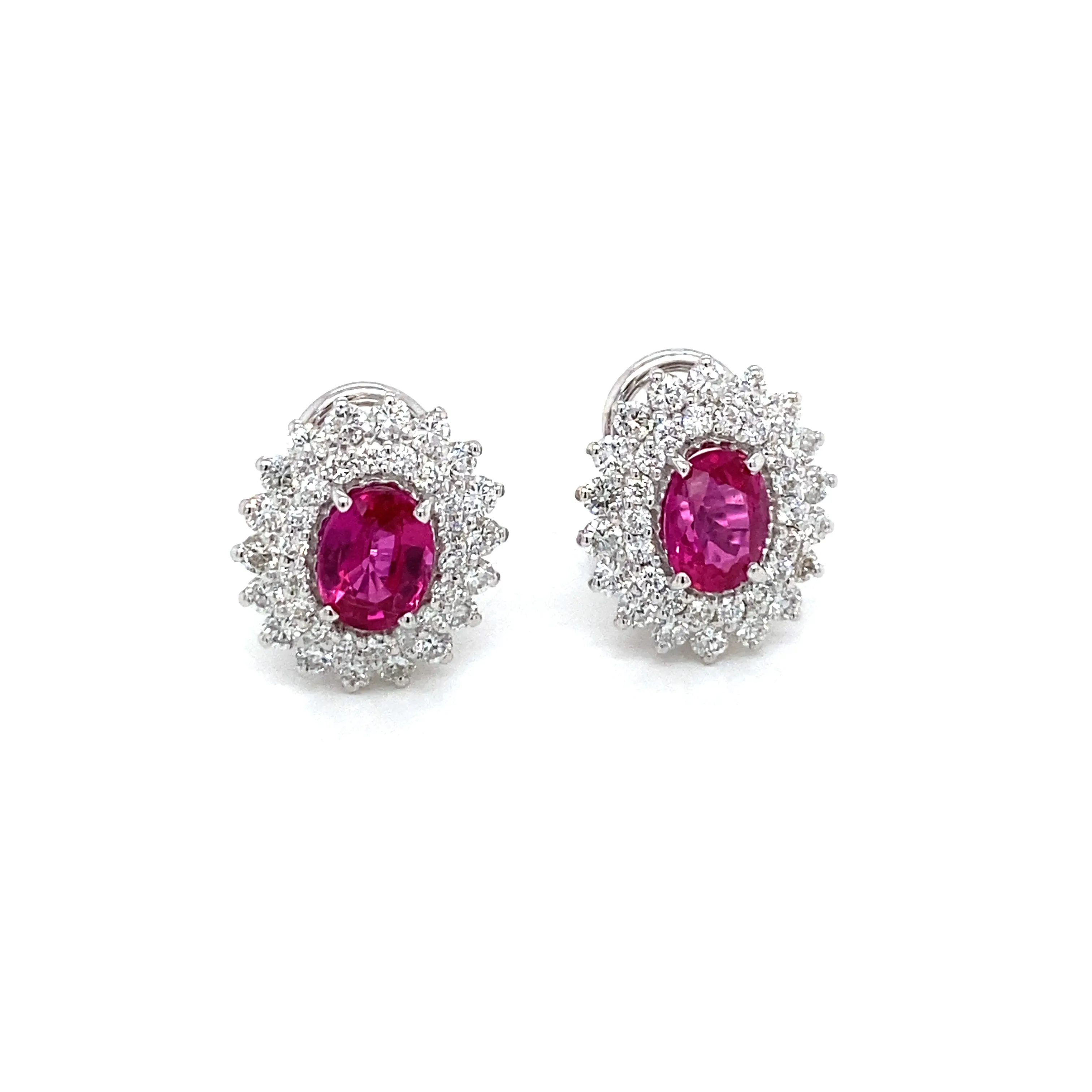 Vintage 2 Carat Ruby Diamond Gold Cluster Stud Earrings