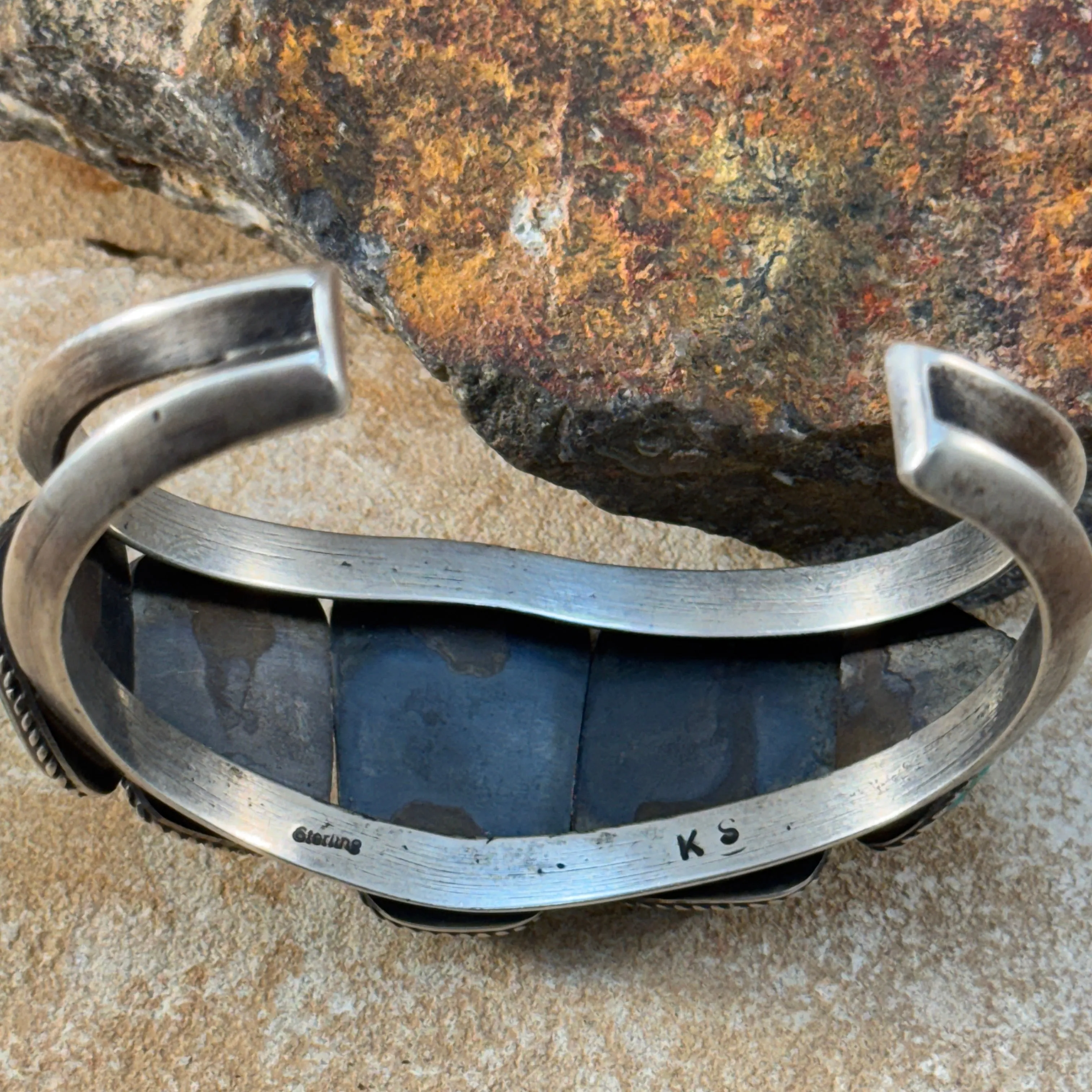Vintage Navajo Turquoise Cuff Bracelet by Kirk Smith – Size 7.25 - Estate