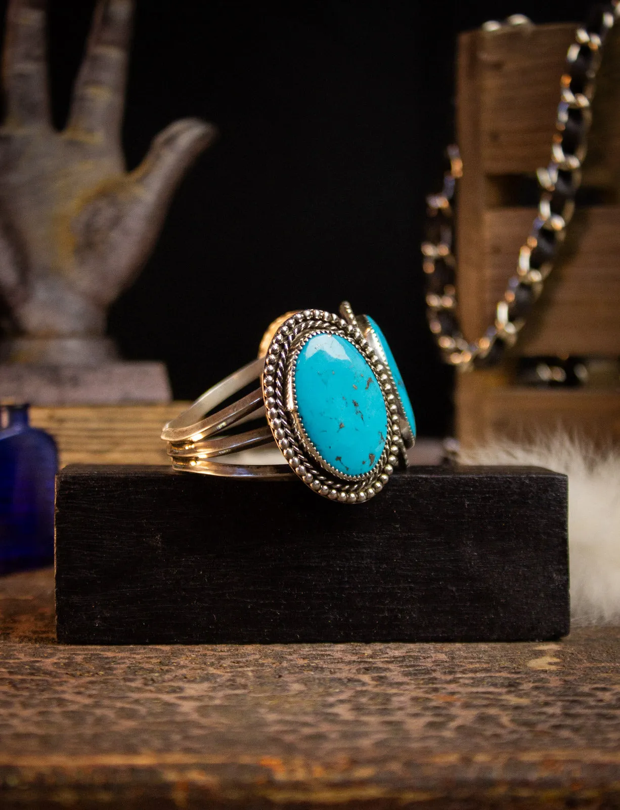 Vintage Sterling Silver 3 Stone Turquoise Cuff
