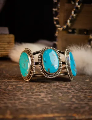 Vintage Sterling Silver 3 Stone Turquoise Cuff