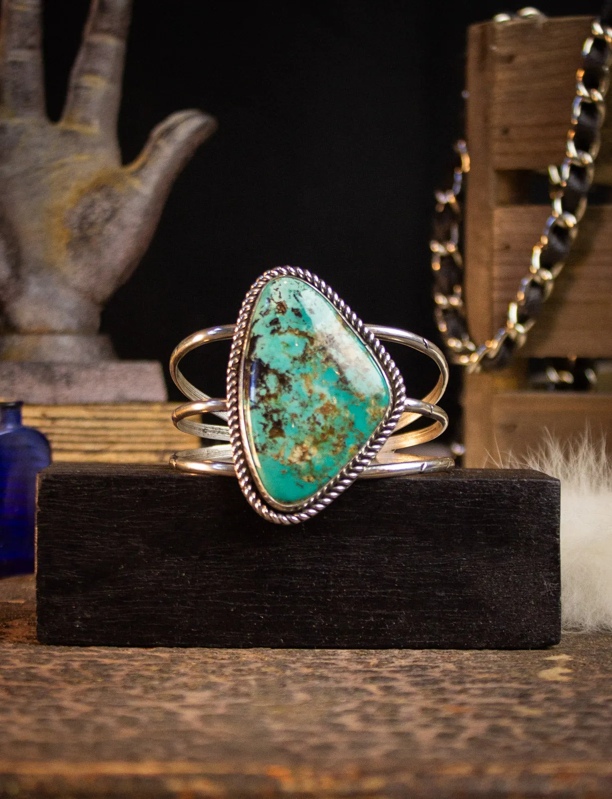 Vintage Sterling Silver #8 Mine Turquoise Cuff