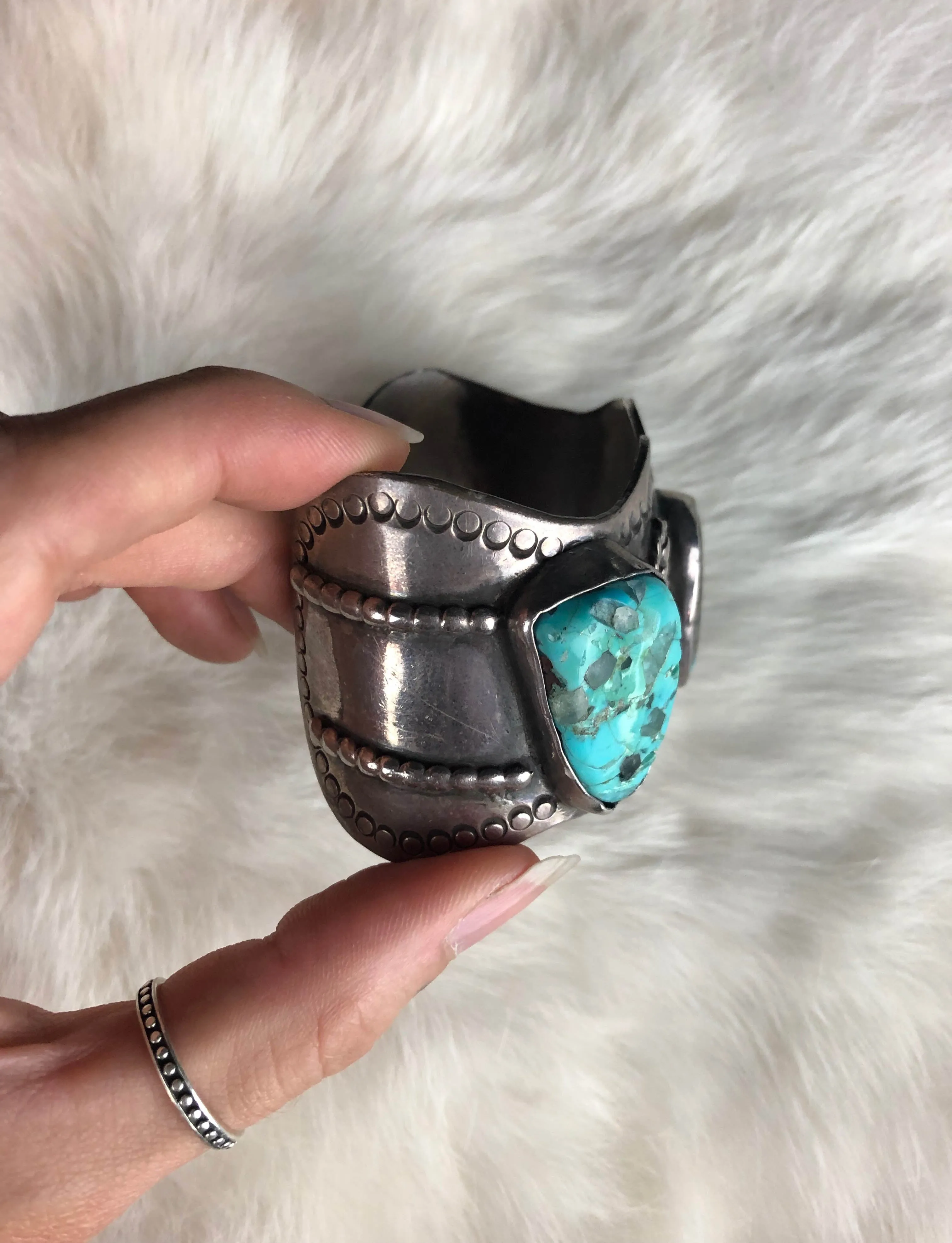 Vintage Sterling Silver Triple Turquoise Cuff Bracelet