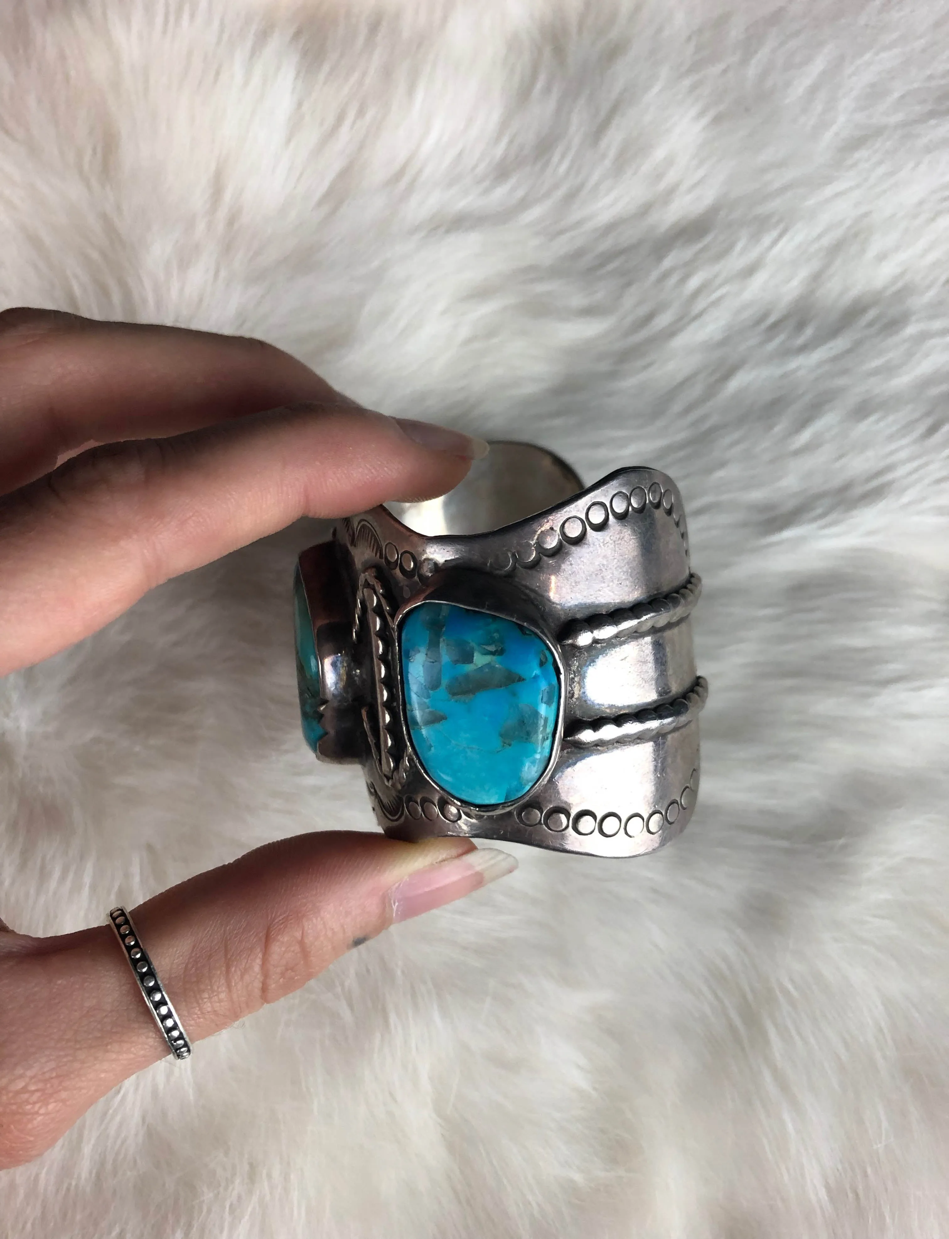 Vintage Sterling Silver Triple Turquoise Cuff Bracelet