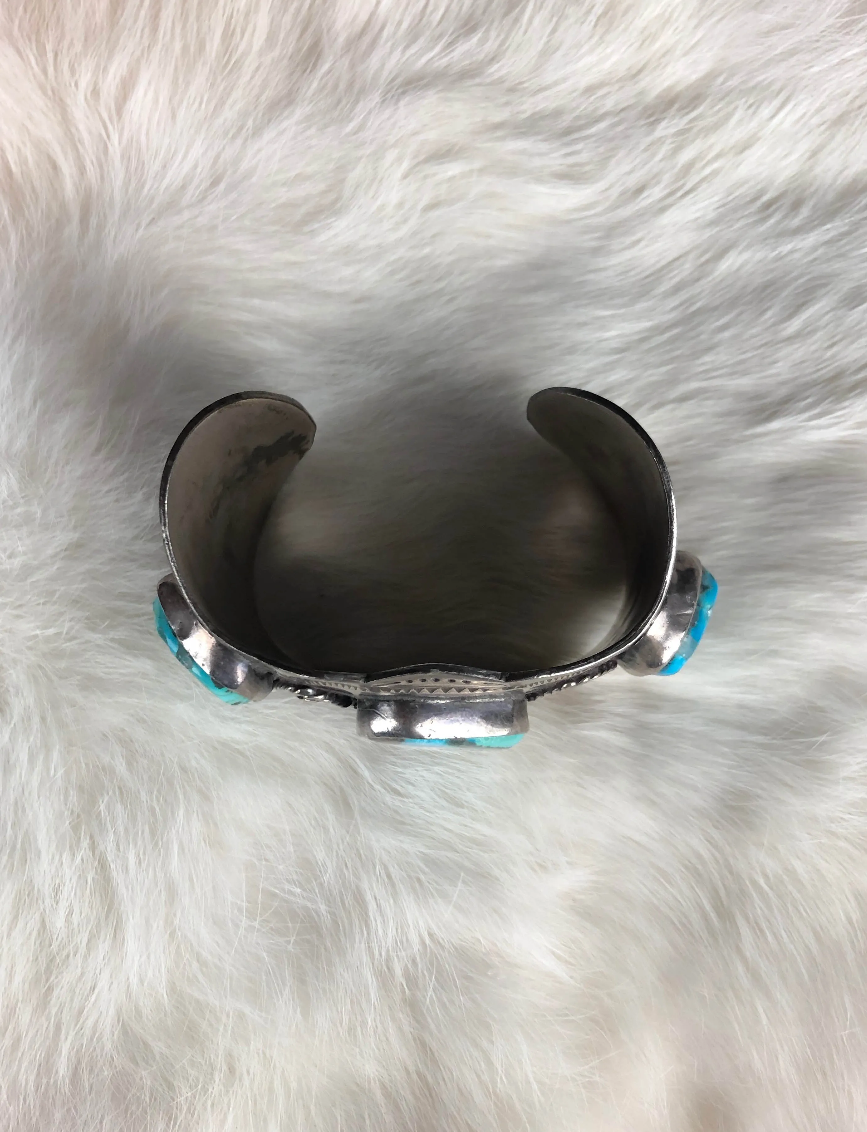 Vintage Sterling Silver Triple Turquoise Cuff Bracelet